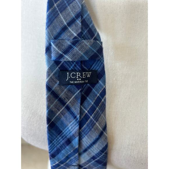 J.Crew Factory Narrow Blue Plaid Linen Tie - Picture 3 of 4